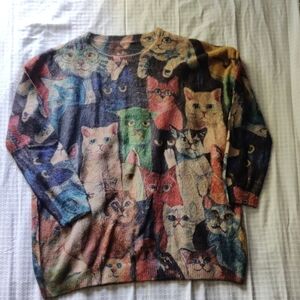 Colorful Cat Print Sweater Dress!